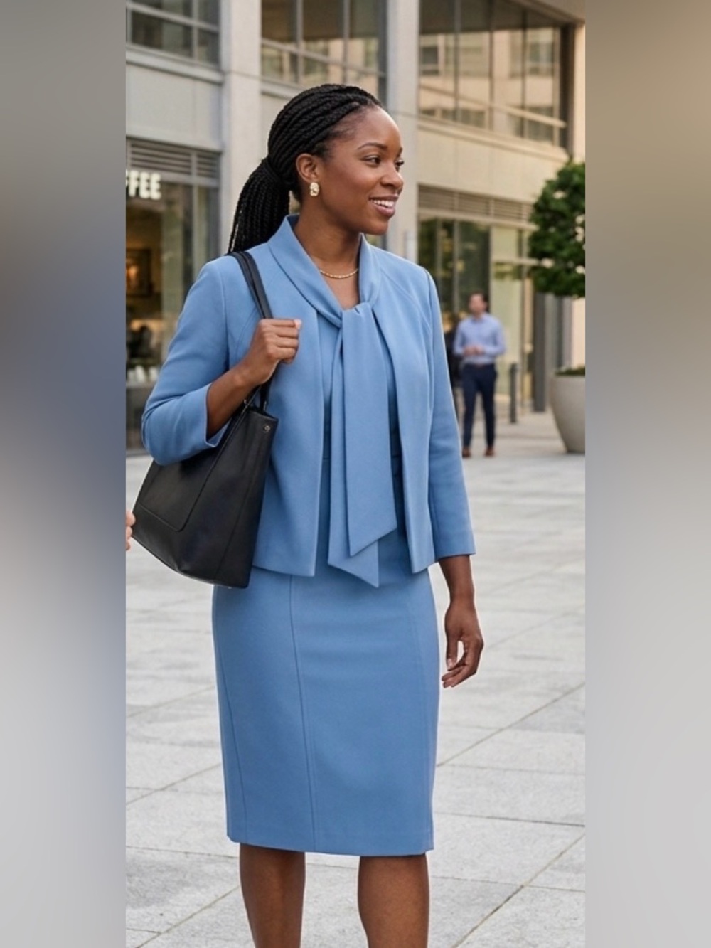 Tahari Sky Blue Tie-Neck Blazer